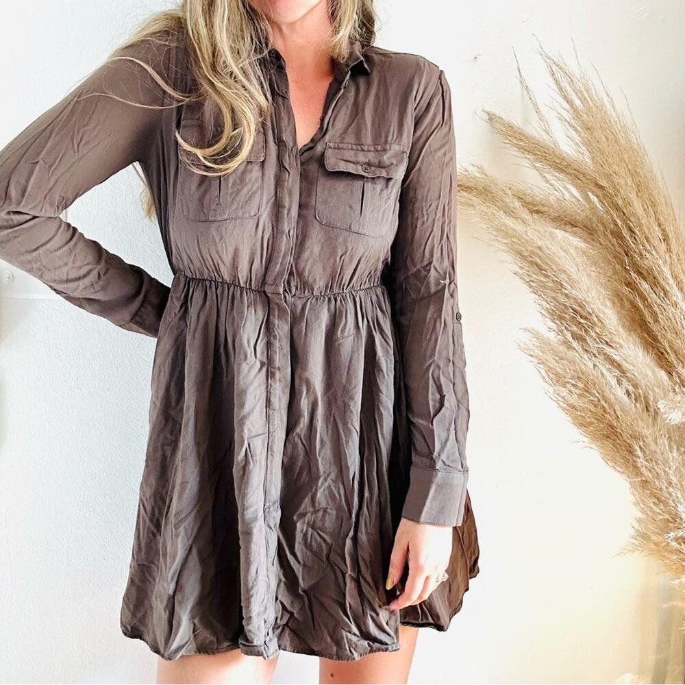ANTHROPOLOGIE Brown Maeve Dakota Long Sleeve Shirt Button Front Collared Dress S